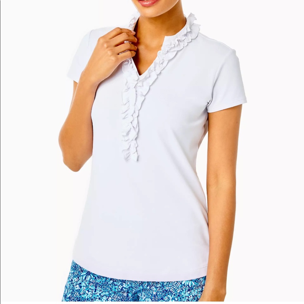 Lilly Pulitzer Luxletic Frida Ruffle Polo White